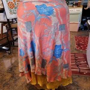Floral Coral and Blue A-Line Women's Skirt
